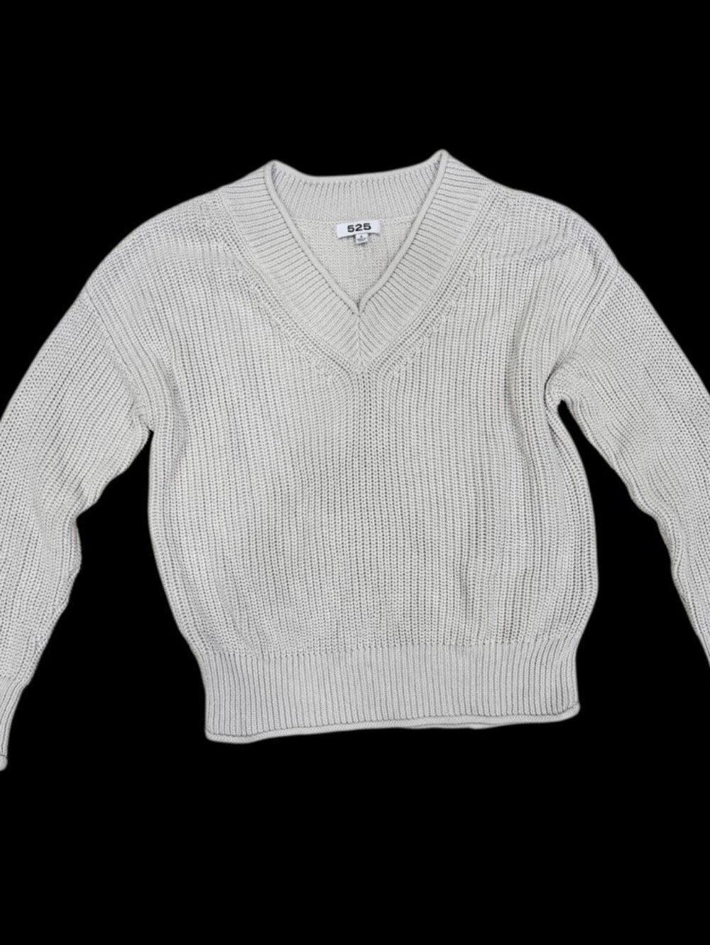 525 Light Gray Chunky Ribbed Knit V Neck Sweater Pullover Rolled Hem Anthro Sz S